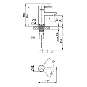 Змішувач для раковини Lidz Aria 001F (k35) LDARI001FNKS34937 Nickel №2