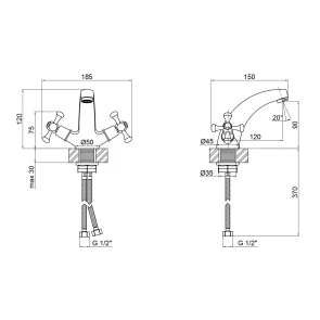 Смеситель для раковины Lidz Lamb 161F двухвентильный LDLAM161FCRM35446 Chrome №2