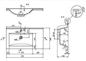 Раковина матовая врезная Amidicon Techno 80 800х450 из литого камня №7