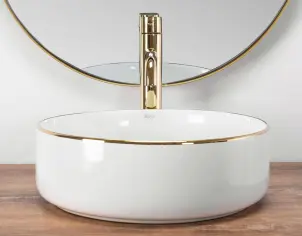 Умывальник (раковина) REA SAMI GOLD EDGE накладной белый №4
