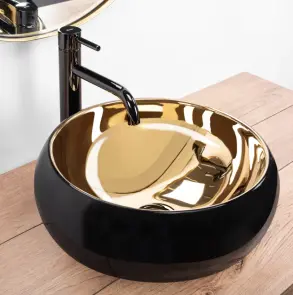 Умивальник (раковина) REA LUNA BLACK MATT GOLD накладний №2
