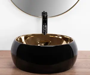 Умивальник (раковина) REA LUNA BLACK MATT GOLD накладний №3