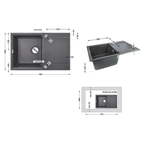 Кухонна мийка Lidz 790x495/230 BLA-03 (LIDZBLA03790495230) №2