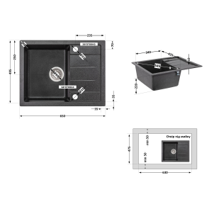 Кухонная мойка Lidz 650x500/200 GRF-13 (LIDZGRF13650500200) №2