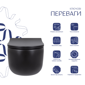 Унітаз підвісний Qtap Taurus безободковий з сидінням Soft-close QT2433084EUQMB №3