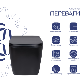 Унітаз підвісний Qtap Tern New Ultra Quiet безобідковий з сидінням Soft-close MATT BLACK QT17332303ASMB №3