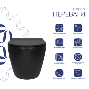 Унітаз підвісний Qtap Robin New Ultra Quiet безобідковий з сидінням Soft-close MATT BLACK QT13332381АSMB №3