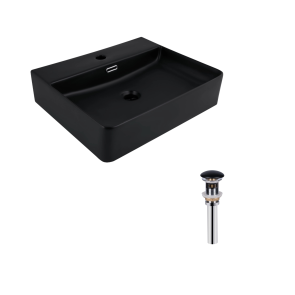Комплект Qtap Nando LT: Раковина подвесная прямоугольная 500х420х130 мм Matt Black + Донный клапан PU03O №1