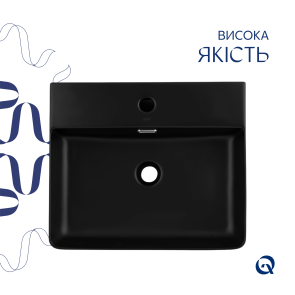 Комплект Qtap Nando LT: Раковина подвесная прямоугольная 500х420х130 мм Matt Black + Донный клапан PU03O №4