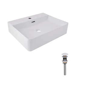 Комплект Qtap Nando LT: Раковина подвесная прямоугольная 500х420х130 мм White + Донный клапан PU02O №1