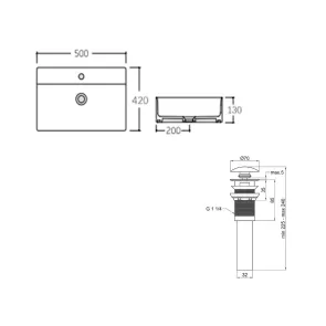 Комплект Qtap Nando LT: Раковина подвесная прямоугольная 500х420х130 мм White + Донный клапан PU02O №2