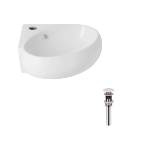 Комплект Qtap Leo N: Раковина подвесная угловая овальная 380x360x130 мм WHITE + Донный клапан PU02O №1