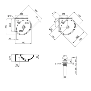 Комплект Qtap Leo N: Раковина подвесная угловая овальная 380x360x130 мм WHITE + Донный клапан PU02O №2