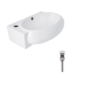 Комплект Qtap Leo: Раковина подвесная овальная левая 430x285x160 мм White + Донный клапан PU02O №1
