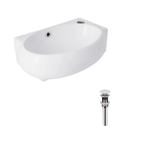 Комплект Qtap Leo: Раковина подвесная овальная правая 430x285x160 мм White + Донный клапан PU02O №1