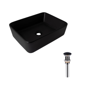 Комплект Qtap Tern: Раковина накладная прямоугольная 480х370х135 мм Matt Black + Донный клапан PU03 №1
