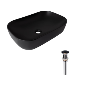 Комплект Qtap Robin: Раковина накладная прямоугольная 600x390x150 мм Matt Black + Донный клапан PU03 №1