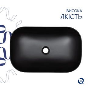 Комплект Qtap Robin: Раковина накладная прямоугольная 600x390x150 мм Matt Black + Донный клапан PU03 №4