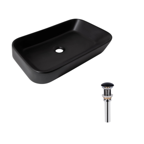Комплект Qtap Scorpio: Раковина накладная прямоугольная 550х390х120 мм Matt Black + Донный клапан PU03 №1