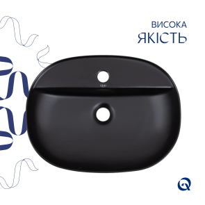 Комплект Qtap Scorpio: Раковина накладна овальна 500x380x120 мм Matt Black + Донний клапан PU03 №4