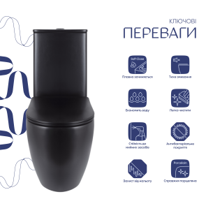 Унитаз напольный Qtap Robin Ultra Quiet безободковый с сиденьем Soft-Close MATT BLACK QT13226083AMB №3