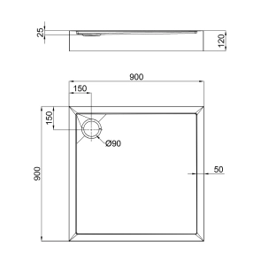 Душовий піддон Qtap Tern 309912C 90x90x12 см + сифон №2