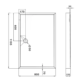 Душовий піддон KAPIELKA ST120x80х14 низький, прямокутний, діаметр зливу 52 мм Lidz №2