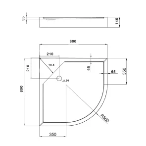 Lidz Душовий піддон KAPIELKA ST80x80x14 низький, напівкруглий, діаметр зливу 52 мм №2