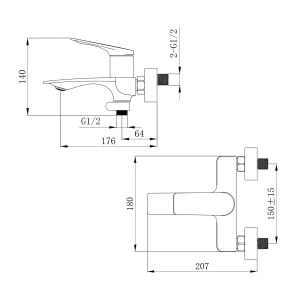 Смеситель Для ванны Qtap Vlasta New (c душевым гарнитуром) QTVLA259GMB45643 Gunmetal Black PVD №2