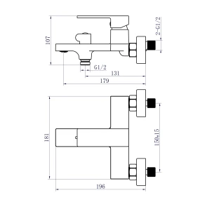 Змішувач для ванни Qtap Gemini (з душовим гарнітуром) QTGEM259BLM45682 Black Matt №2