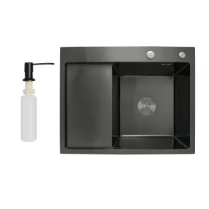Мийка для кухні інтегрована Lidz Handmade H6350BL крило ліворуч (LDH6350BRUL45589) Brushed Black PVD 3,0/1,0 мм №1