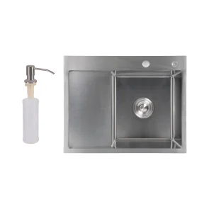 Мийка для кухні інтегрована Lidz Handmade H6350L крило ліворуч (LDH6350BRUL45588) Brushed Steel 3,0/1,0 мм №1