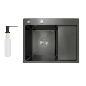Мийка для кухні інтегрована Lidz Handmade H6350BR крило праворуч (LDH6350BRPVD45590) Brushed Black PVD 3,0/1,0 мм №1