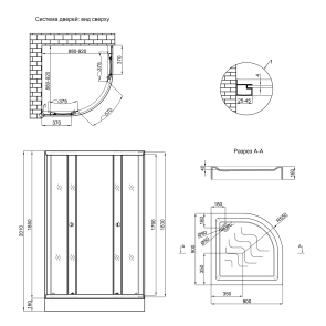 Набор Lidz душевая кабина Latwa SC90x90.SAT.LOW.GR, стекло тонированное 4 мм + поддон Kupala №2