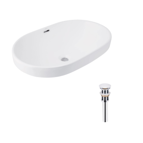 Комплект Qtap Leo: Раковина врізна овальна 590x400x170 мм White + Донний клапан PU02O №1