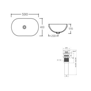 Комплект Qtap Leo: Раковина врізна овальна 590x400x170 мм White + Донний клапан PU02O №2