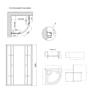 Душова кабіна Lidz Latwa SC80x80.SAT.HIGH.GR полукругла, скло тон. 4 мм + Душовий піддон KAPIELKA ST80x80x41, з панеллю Lidz №2