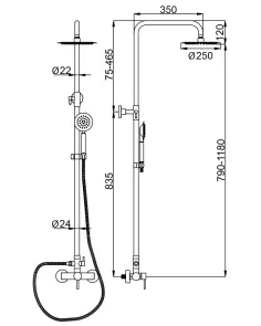 Душевая система WEZER EKO16B-01, девиатор 2 режима, нержавеющая сталь №2