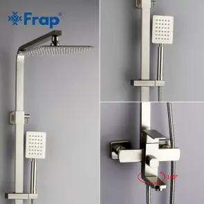 Душевая система Frap F2421, поворотный излив - переключатель лейки, 1 режим, нержавеющая сталь №3