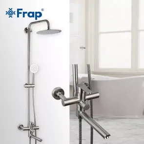 Душевая система Frap F24801, поворотный излив - переключатель лейки, 1 режим, нержавеющая сталь №2