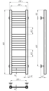 Полотенцесушитель электрический Magnus П12 200х800 Deffi нержавеющая сталь (Черный, JD04, Правое подключение) №3