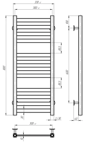 Рушникосушарка електрична Magnus П12 300х800 Deffi нержавіюча сталь (Чорний, JD04, Праве підключення) №3
