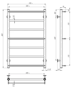 Рушникосушарка електрична Ladder П7 500х800 Deffi нержавіюча сталь (Хром, JD03, Ліве підключення) №3