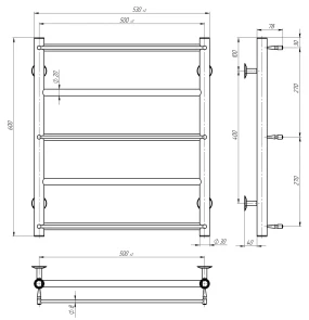 Рушникосушарка електрична Ladder П5 500х600 Deffi нержавіюча сталь (Чорний, JD03, Ліве підключення) №3