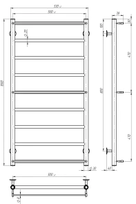 Рушникосушарка електрична Ladder П9 500х1000 Deffi нержавіюча сталь (Чорний, JD03, Праве підключення) №3