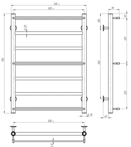 Рушникосушарка електрична Ladder П7 500х700 Deffi нержавіюча сталь (Чорний, JD03, Ліве підключення) №3
