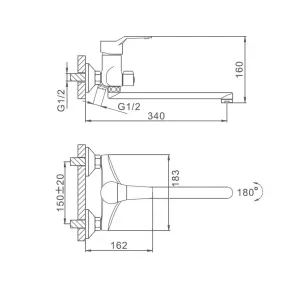Змішувач для ванни FRAP F22063 з довгим виливом, латунь, хром №2