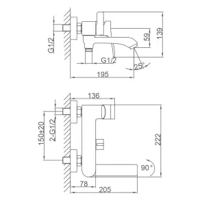 Смеситель для ванны FRAP F3275-19, оружейная сталь №2