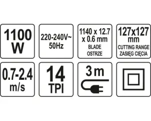 Пила стрічкова мережева на знімній підставці YATO 1100 Вт 1140 х 12.7 х 0.6 мм 127 х 127 мм №8