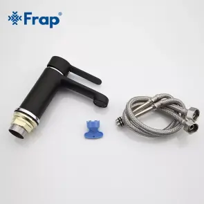 Змішувач для умивальника Frap F1042, чорний/хром №6